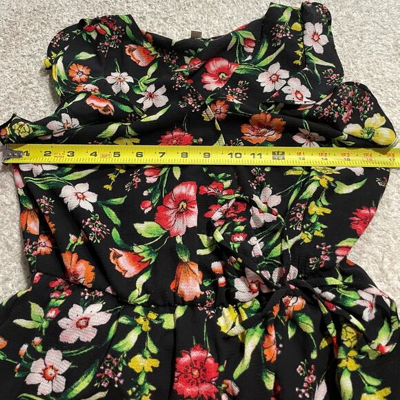 Charming Charlie C Women's Size Small Short Sleeve Floral Faux Wrap Dress Black - Picture 3 of 9